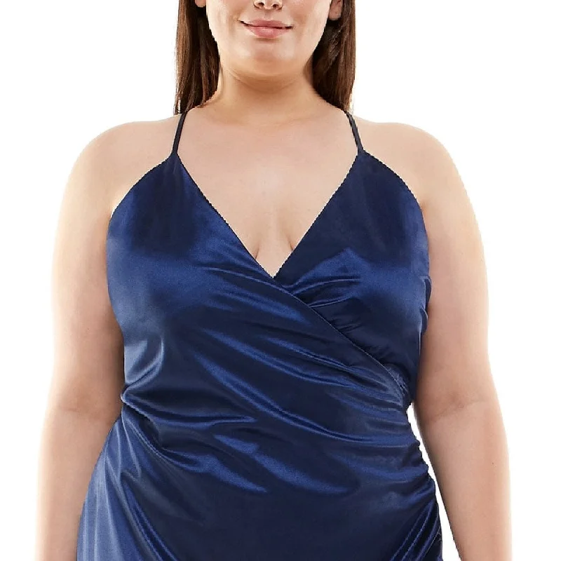 Ultra-lightweight Speechless Women's Satin Faux Wrap Dress Blue Size 22W