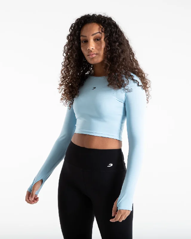 Street Show-off Style Training Long Sleeve Crop Top - Baby Blue