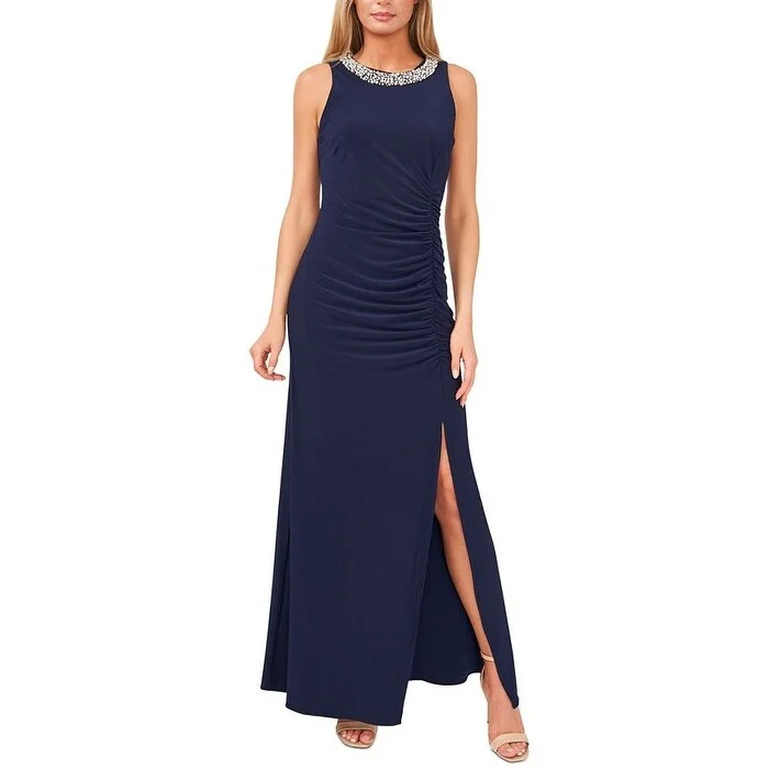 Amazing design MSK Women's Sleeveless Pearl Trim Neck Sheath Gown Blue Size 8