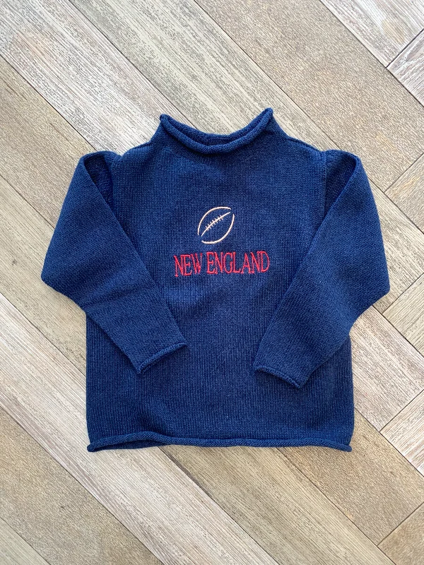 Stylish Comfort A Soft Idea Roll Neck Sweater in Navy with New England Football