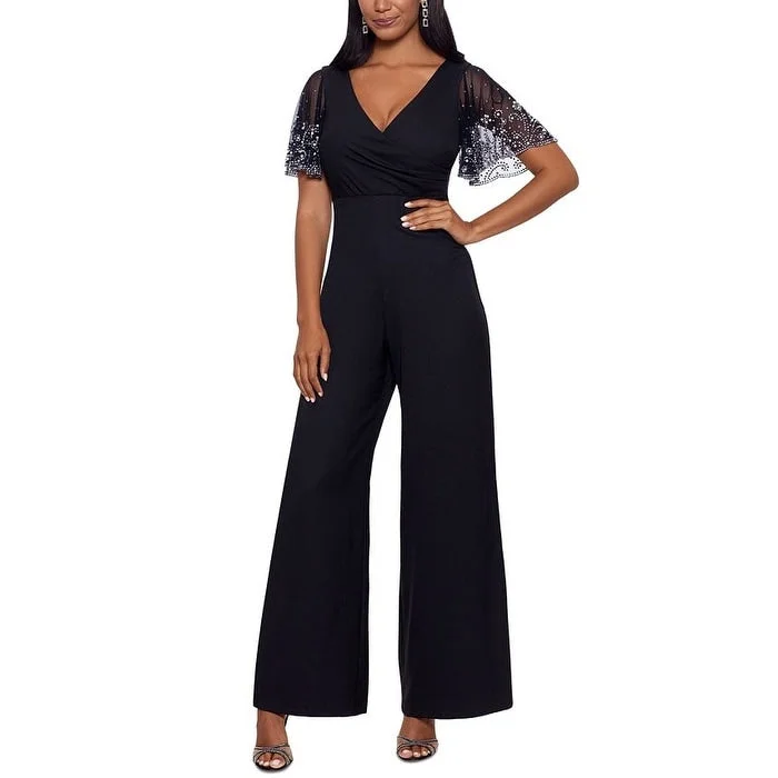 Street Sports Shoes Betsy & Adam Women's Sequined Sleeve Wide Leg Jumpsuit Black Size 8