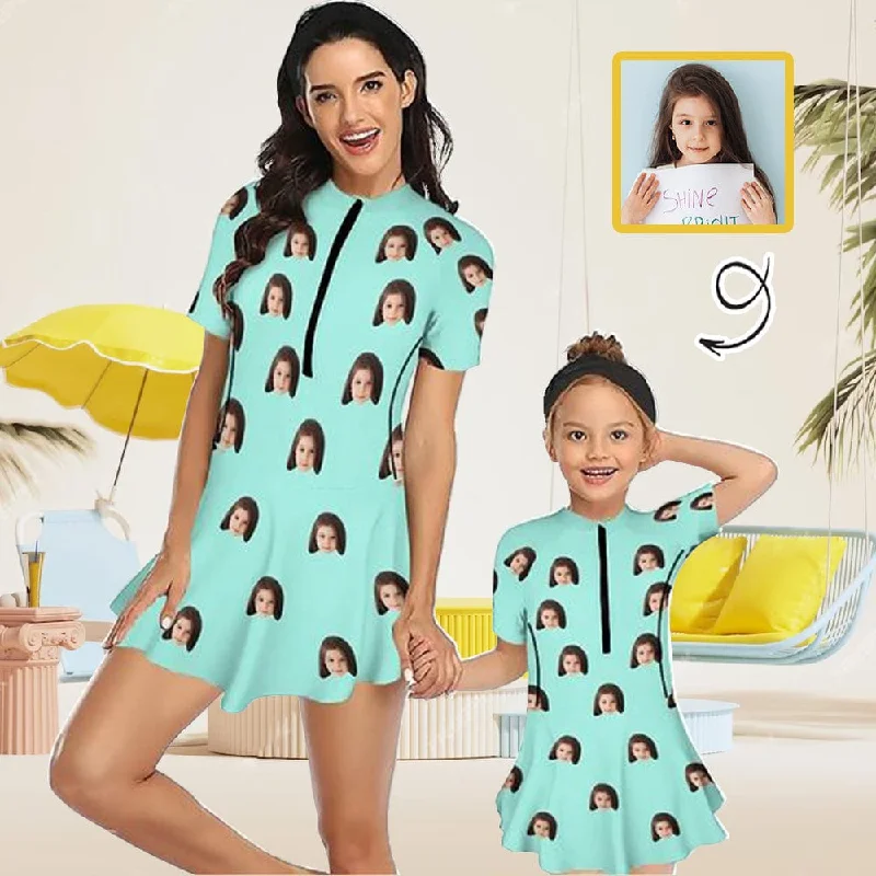 Fashion Trend Custom Face Family Swimsuit Swimdress Personalized One-Piece Swimsuit For Women and Girls