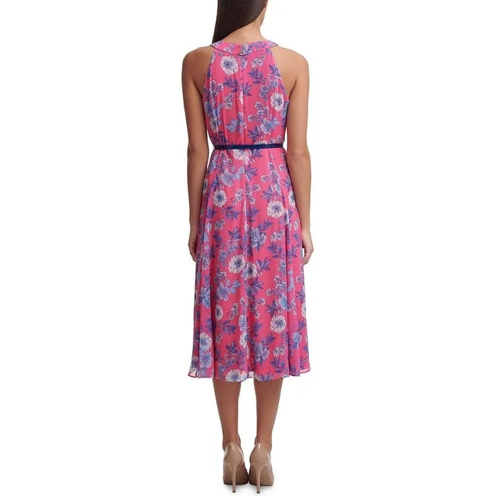 Comfy Pants Tommy Hilfiger Women's Floral Chiffon Belted Midi Dress Pink Size 2