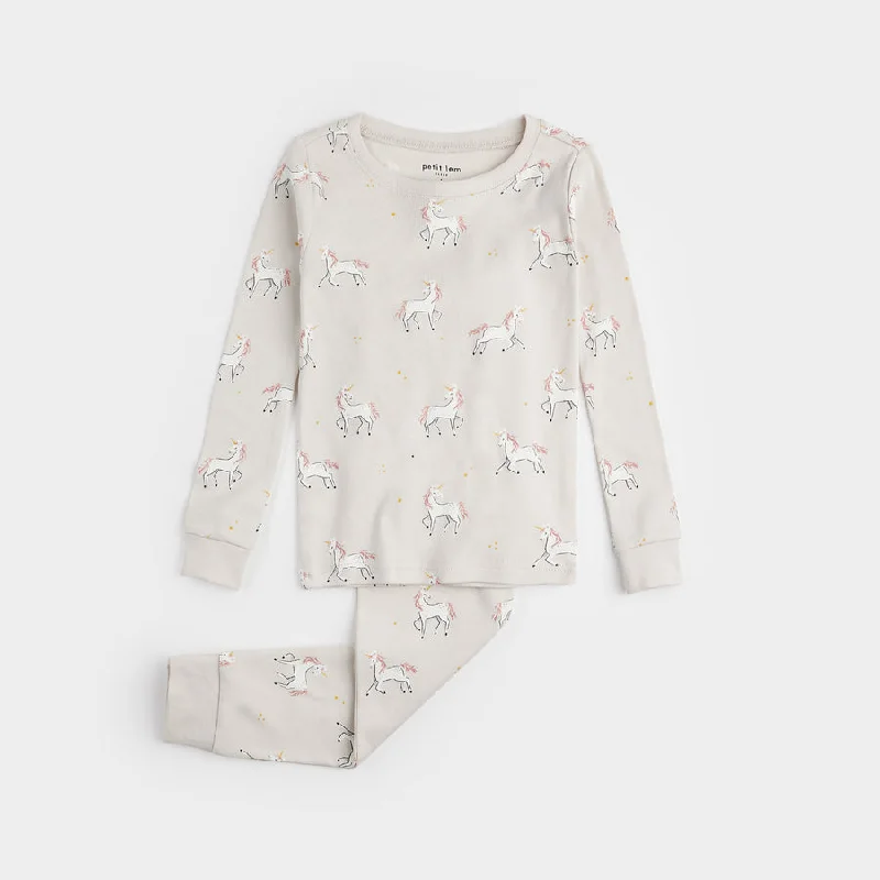 Bright Colors Petit Lem Unicorn Print PJ Set in Creme