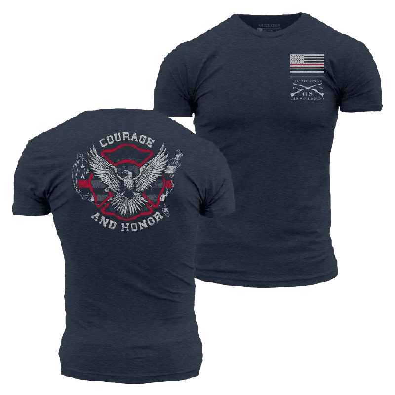 Letter embroidery Courage and Honor T-Shirt - Midnight Navy