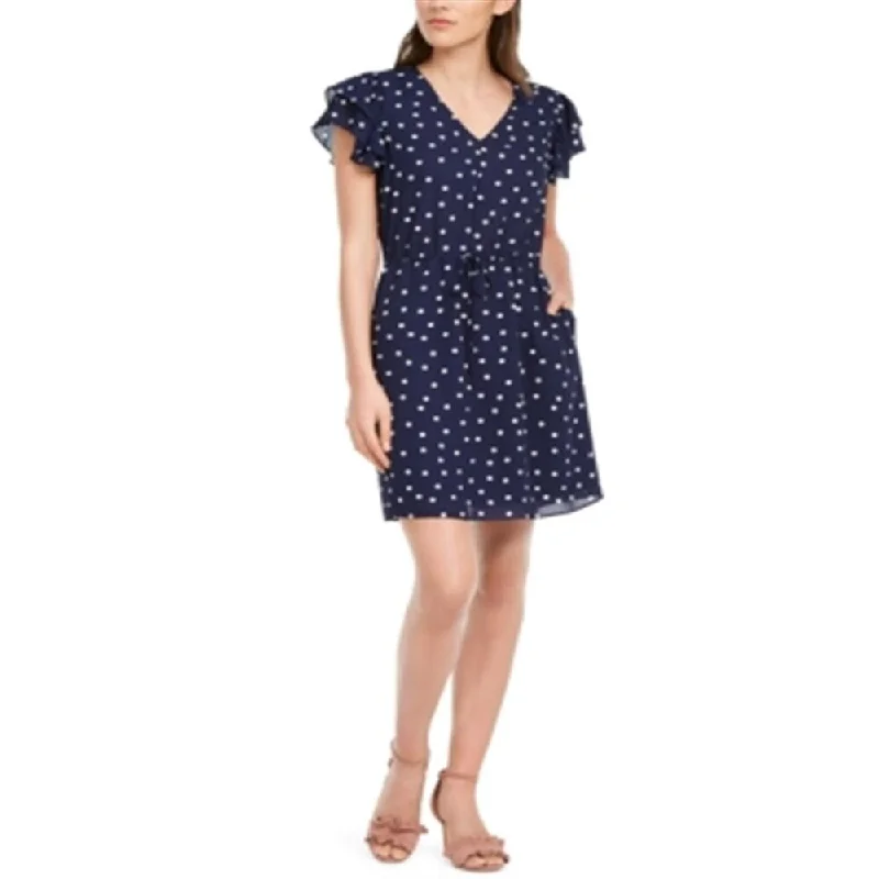 Classic Style Maison Jules Women's Polka Dot V Neck Casual Dress Blue Size X-Small