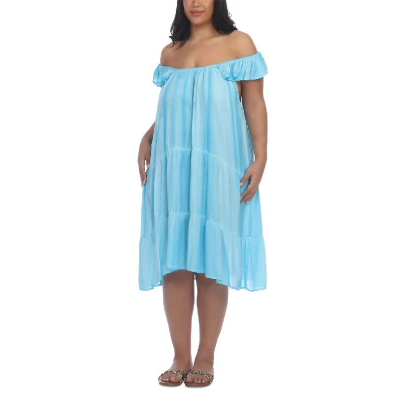 Summer Selection Raviya Women's Pigment Wash Off The Shoulder Dress Blue Size 0X