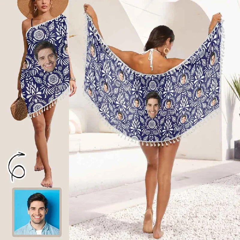 Simple Style Custom Face Bohemia Style Beach Wraps Chiffon Sarong Bikini Swimsuit Cover Ups Skirt Tassels