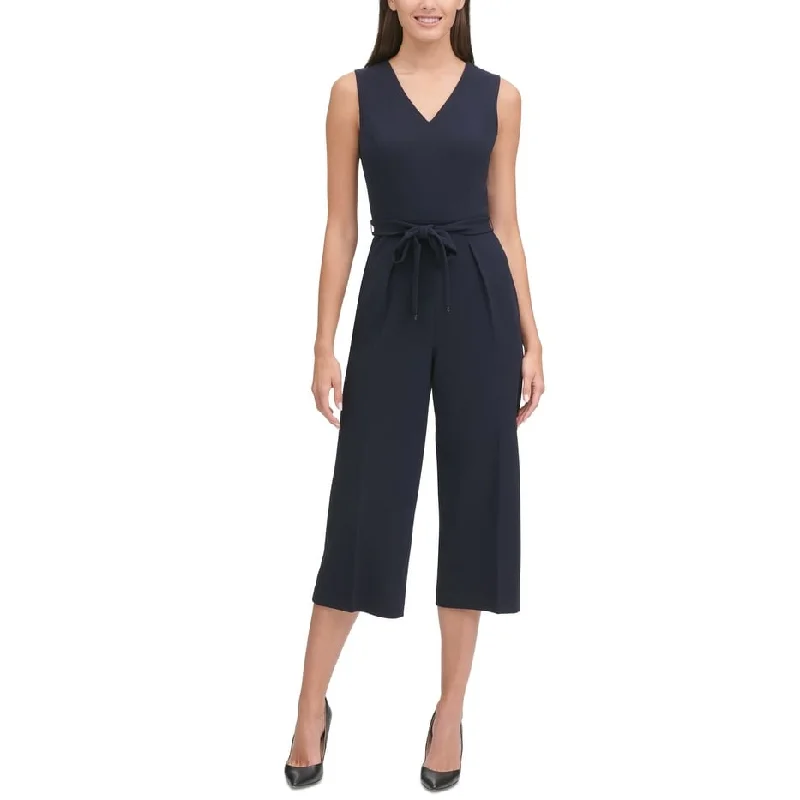 Lazy Home Tommy Hilfiger Women's Belted Cropped Jumpsuit Blue Size 10
