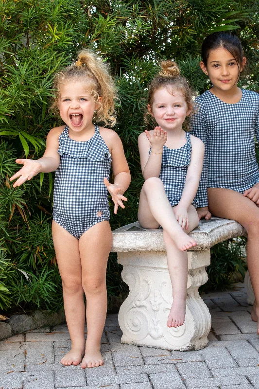 Fresh And Simple Girls Flutter One-Piece - Blue Gingham