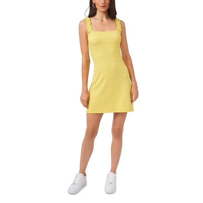 Relaxed Wear 1.STATE Women's Stretch Ribbed Pinstripe Square Neck Mini Sheath Dress Yellow