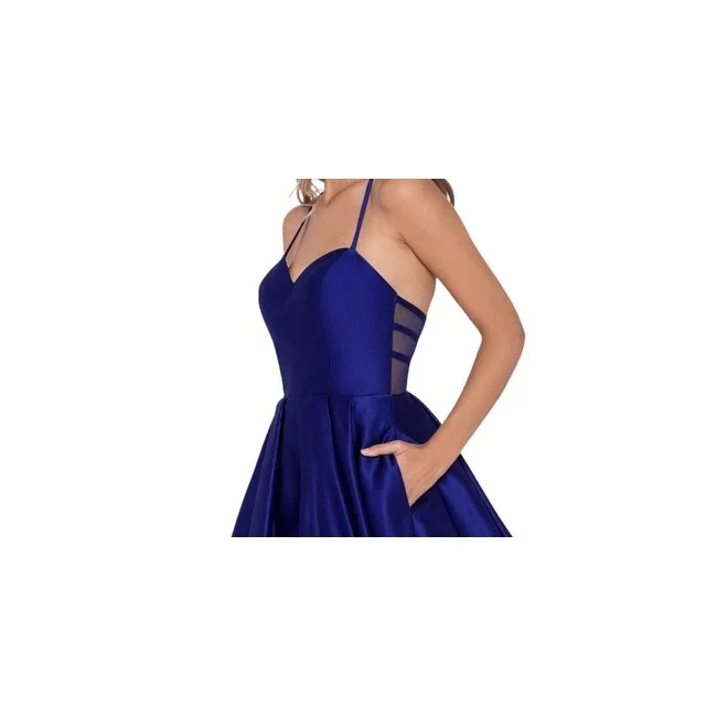 Elegant Style Blondie Nites Junior's X Back Illusion Pocket Dress Blue Size X-Large