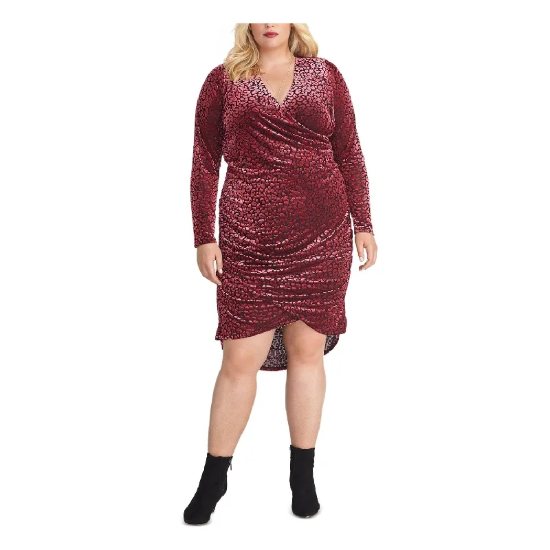 Fashion Design Rachel Roy Women's Stretch Zippered Ruched High Surplice Neckline Knee Length Cocktail Faux Wrap Dress Pink Size 0X