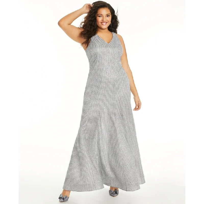 Personalized Design Sequin Hearts Women's Trendy Plus Size Glitter-Knit Mermaid Gown Silver Size 14