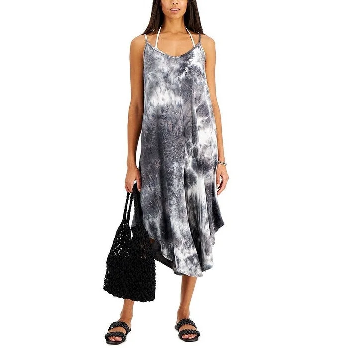 Exquisite Design J Valdi Women's Tie Dyed Print Flowy Cropped Jumpsuit Cover Up Swimsuit Gray Size Small