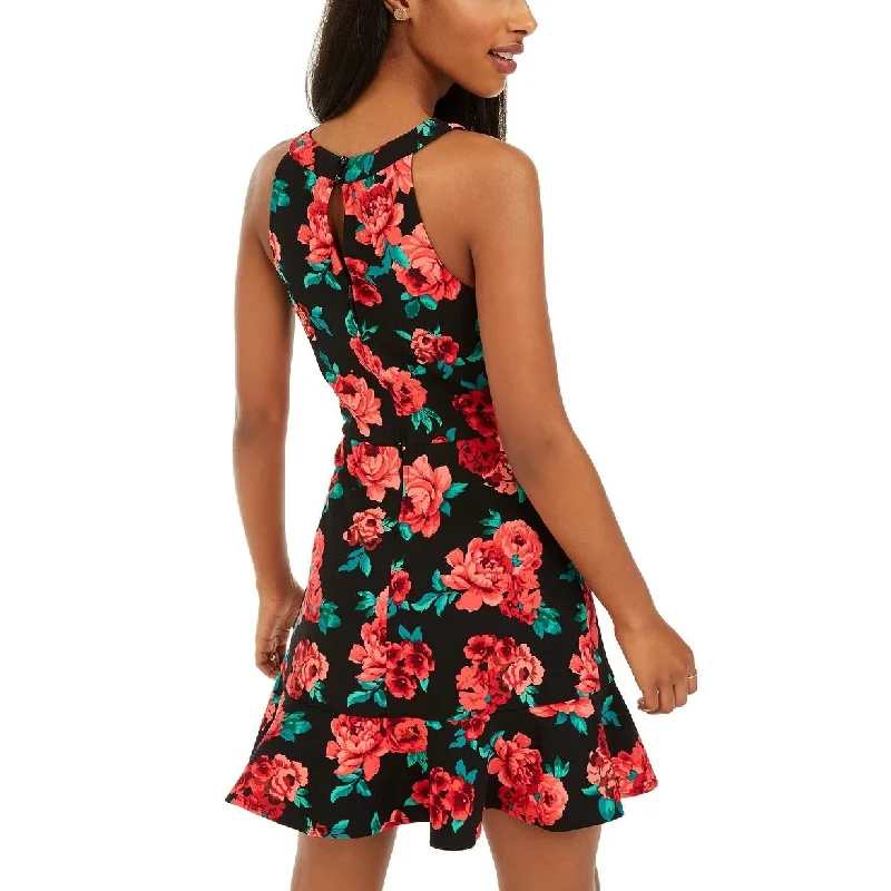 Classic Retro Bcx Juniors' Floral-Print Flounce Dress Black Size 11