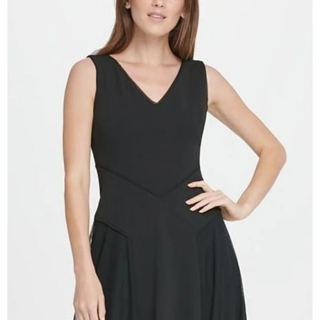 Fresh Comfort Dkny Women's Mesh Skirt Midi Flare Dress Black Size 4