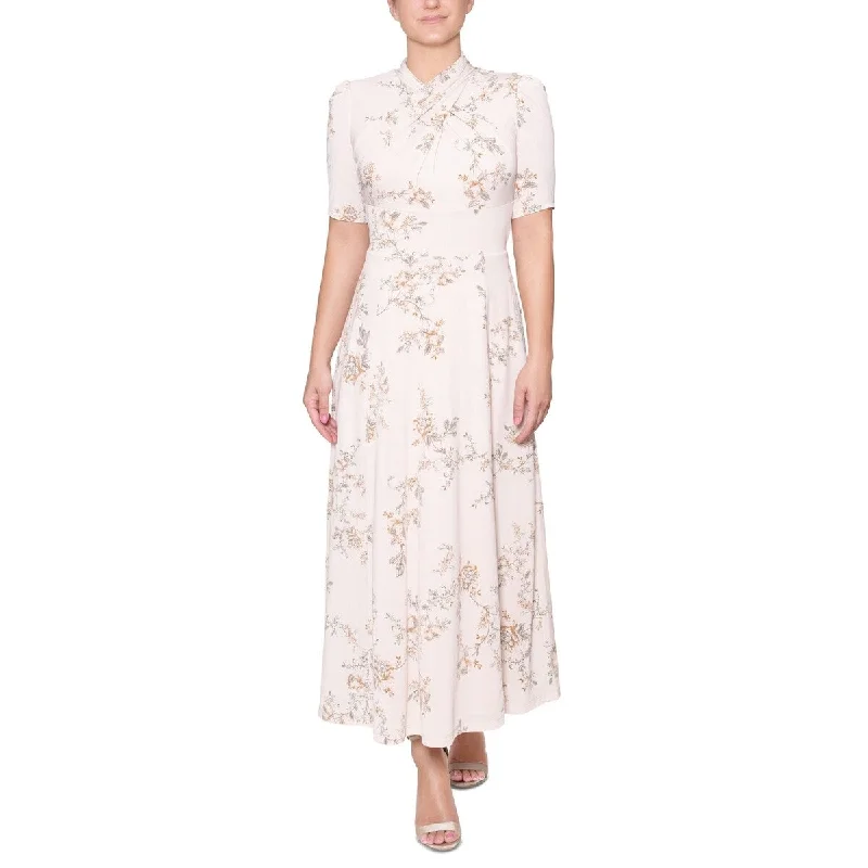 Design sense Rachel Roy Women's Harland Crossover Neck Puff Shoulder Dress White Size Small