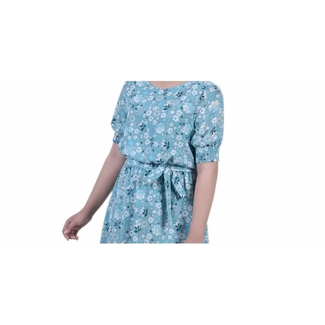 Tropical Style Ny Collection Women's Missy Short Sleeve Pebble Crepe Dress Blue Size M