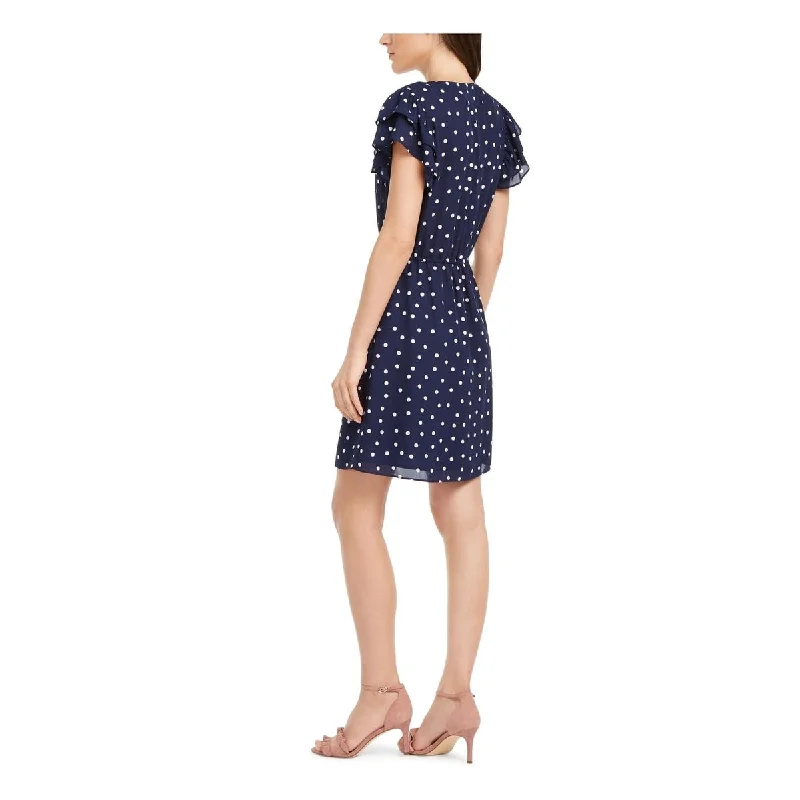 Single-shoulder Neck Design Maison Jules Women's Polka Dot V Neck Casual Dress Blue Size Xx-Small