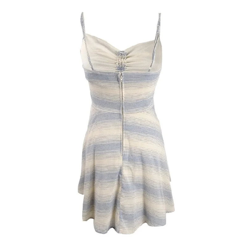 Chic Relaxation Trixxi Women's Striped Sleeveless Short A Line Dress Blue Size Medium