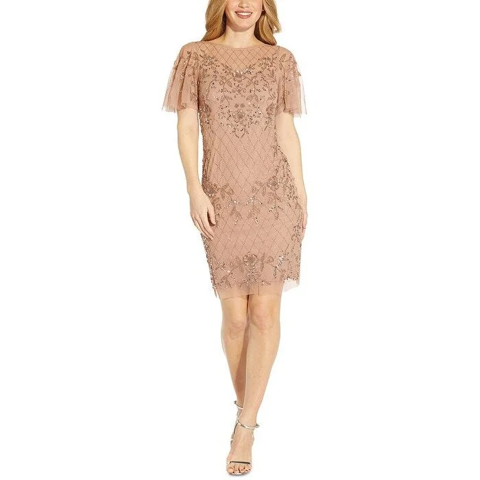 Personalized Clothing Adrianna Papell Women's Beaded Sheath Dress Yellow Size 22