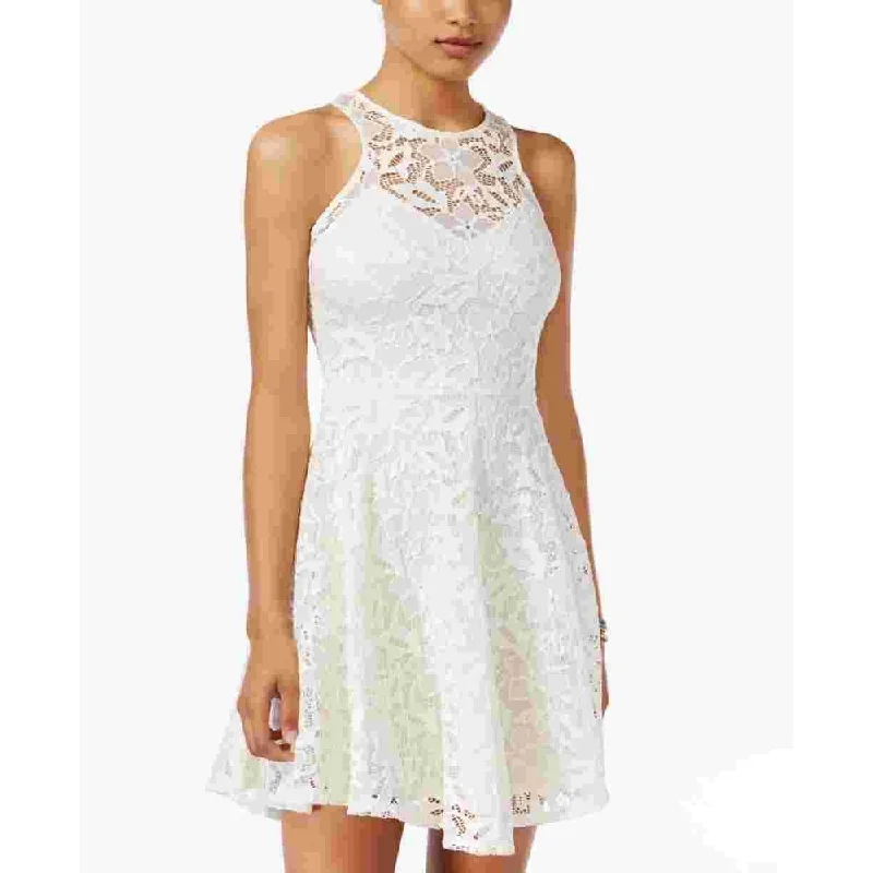 Unique Fashion Material Girl Women's Sleeveless Illusion Neckline Mini Sheath Party Dress White Size Small