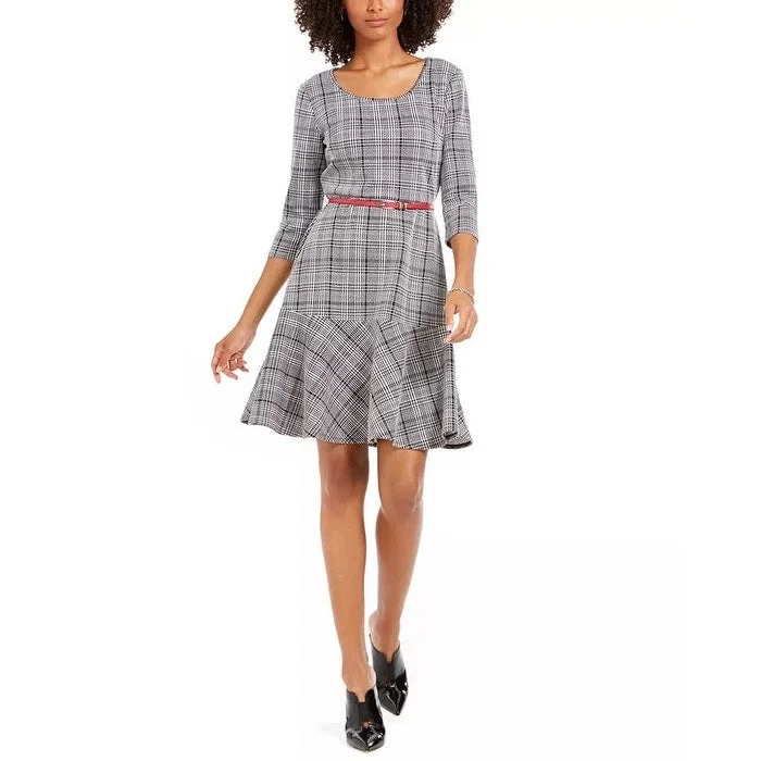 Cozy Sweaters Ny Collection Women's Petite Plaid Fit & Flare Dress Black Size Pxs