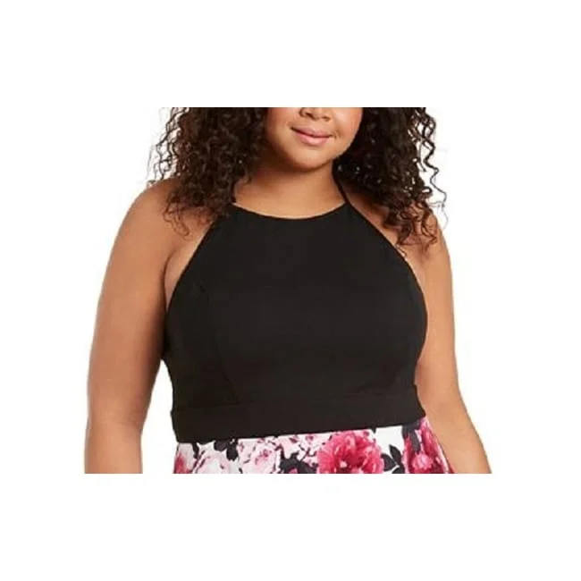 Chic Outfits Speechless Women's Floral Spaghetti Strap Scoop Neck Above The Knee Party Fit Flare Dress Black Size 14