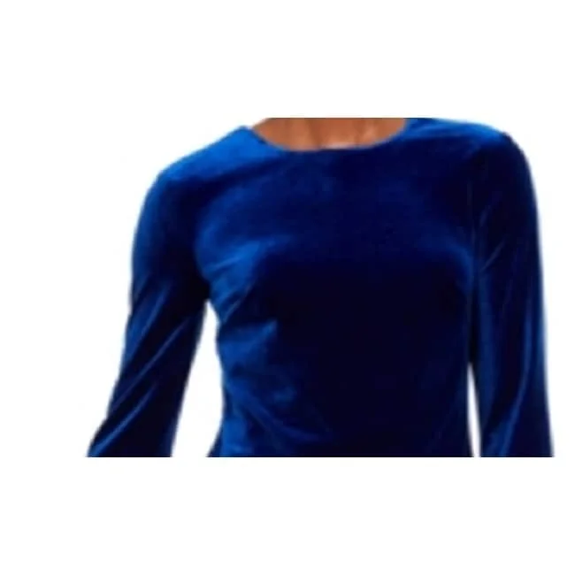 Basic Version Calvin Klein Women's Bling Bell Sleeve Velvet Dress Blue Size 0 Petite