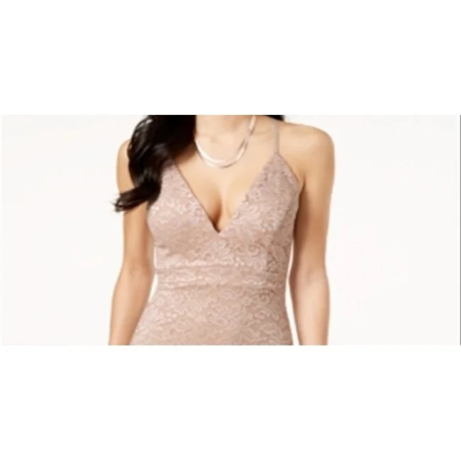 Creative Style Emerald Sundae Women's Lace Low Back Spaghetti Strap V Neck Mini Party Body Con Dress Pink Size Xl