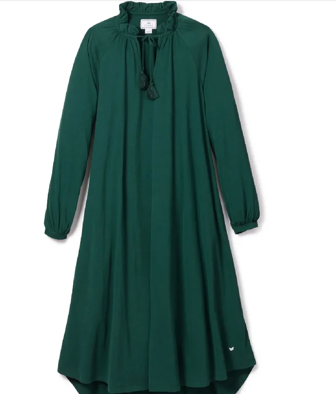 Classic And Versatile Petite Plume Women's Luxe Pima Cotton Garbo Nightgown in Evergreen
