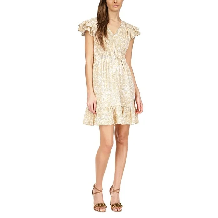 Eye-catching Personality Michael Kors Women's Paisley Print Flutter Sleeve Mini Dress Brown