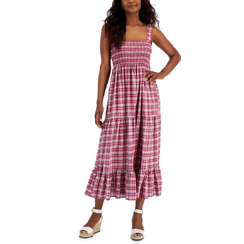 Cozy Dress Tommy Hilfiger Women's Plaid Tiered Sleeveless Dress Red Size Small