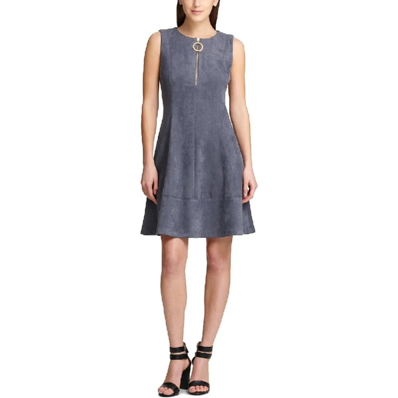 Cool Style DKNY Women's Faux Suede Fit Flare Dress Grey Size 10