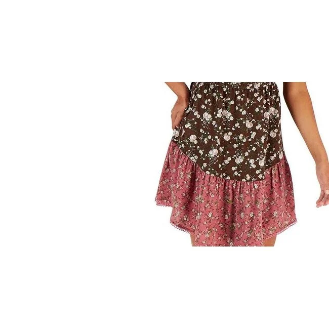 Soft Layers Bar Iii Women's Asymmetrical One Shoulder Ruffled Dress Brown Size X-Small