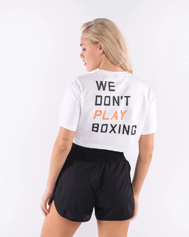 Fashion Comfort We Don't Play Boxing Crop T-Shirt - White