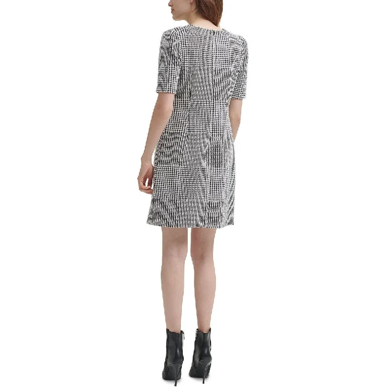 British Style Dkny Women's Short Sleeve Plaid Shift Dress Gray Size 14