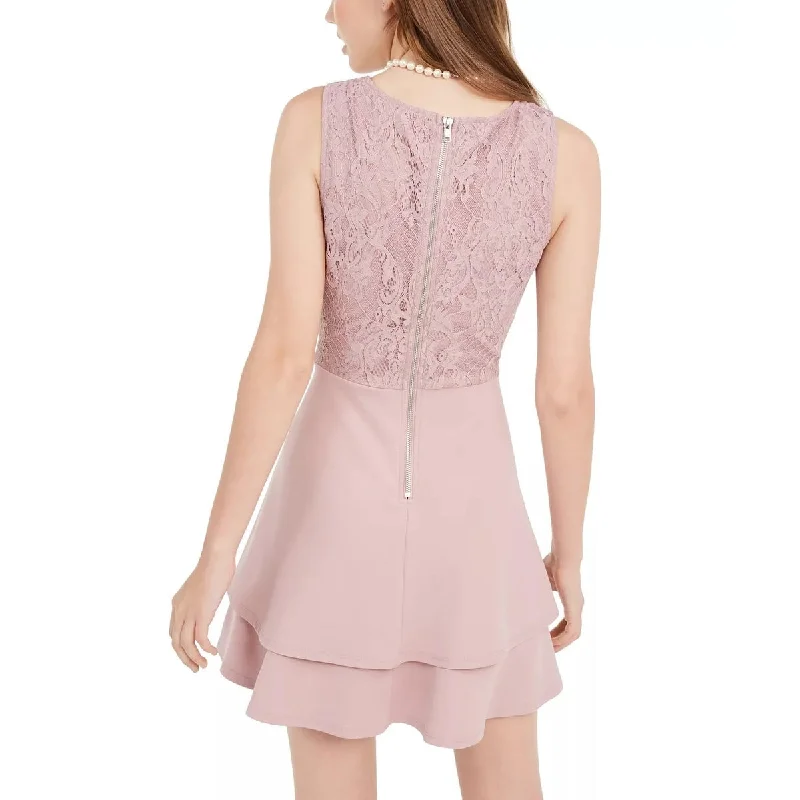 Relaxed And Casual Speechless Juniors' Lace-Top Dress Pink Size Small