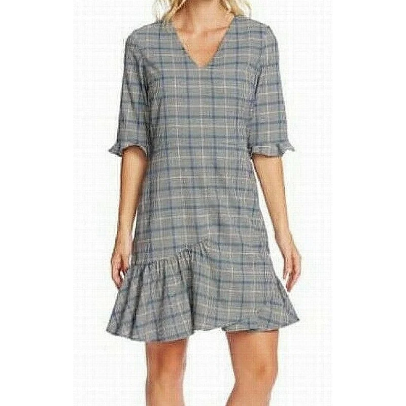 Trendy Casuals Cece Women's Plaid V-Neck Flounce Dress Rich Black 4