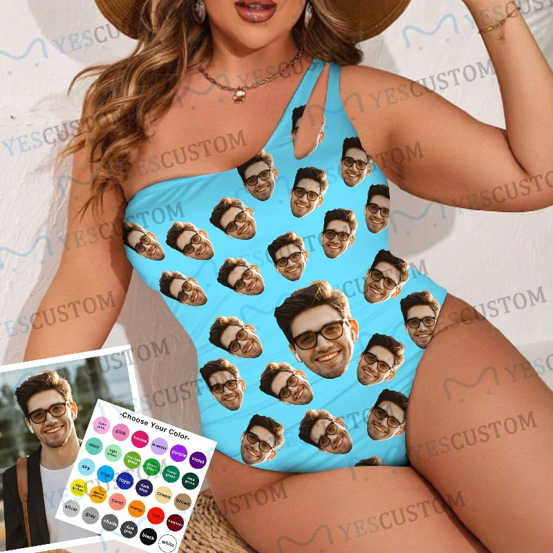 British Style 26+ Colors Custom Face Women's One Shoulder Keyhole One Piece Swimsuit Custom Picture Bathing Suit