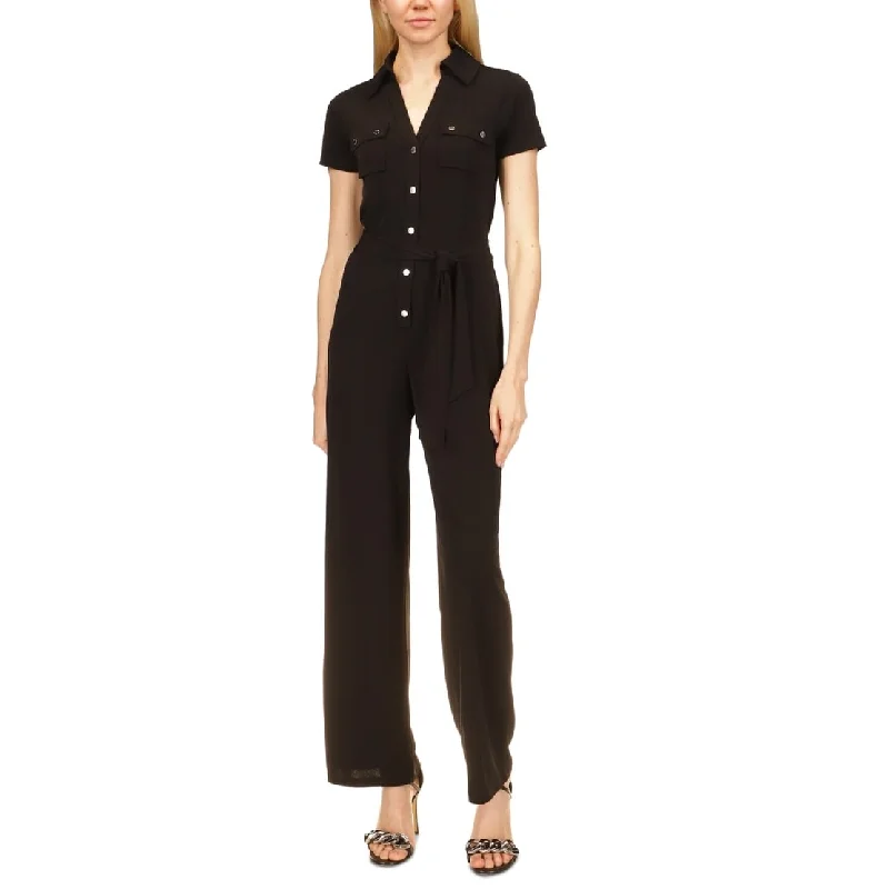 Classic Series Michael Kors Women's Split Neck Button Jumpsuit Black Size Medium