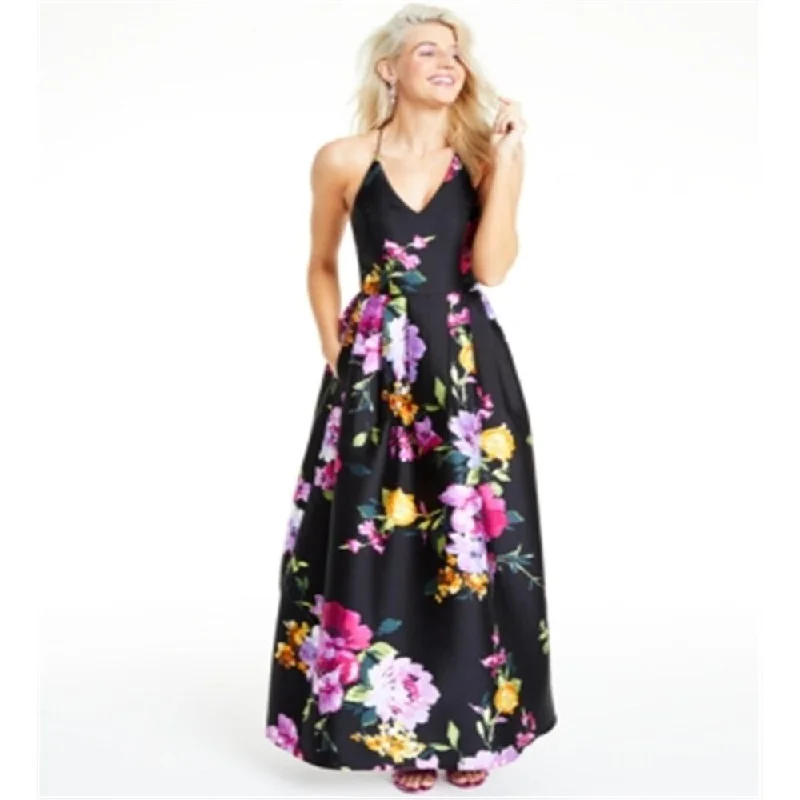 Comfortable And Cold-proof BCX Junior's Floral Print Cross Back Gown Black Size 1