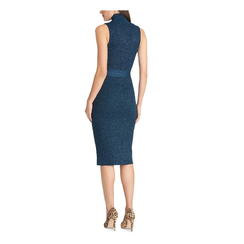 Minimal Comfort Rachel Roy Women's Sleeveless Turtle Neck Knee Length Sheath Cocktail Dress Blue Size X-Large