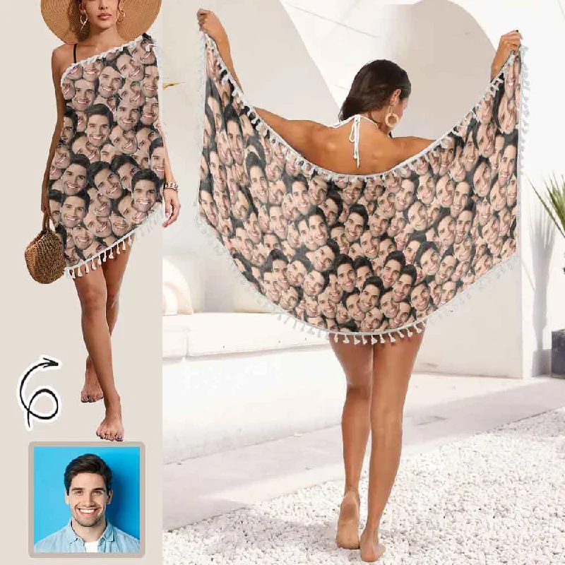 Wearable At Home Or Out Custom Seamless Face Beach Wraps Chiffon Sarong Bikini Swimsuit Cover Ups Skirt Tassels
