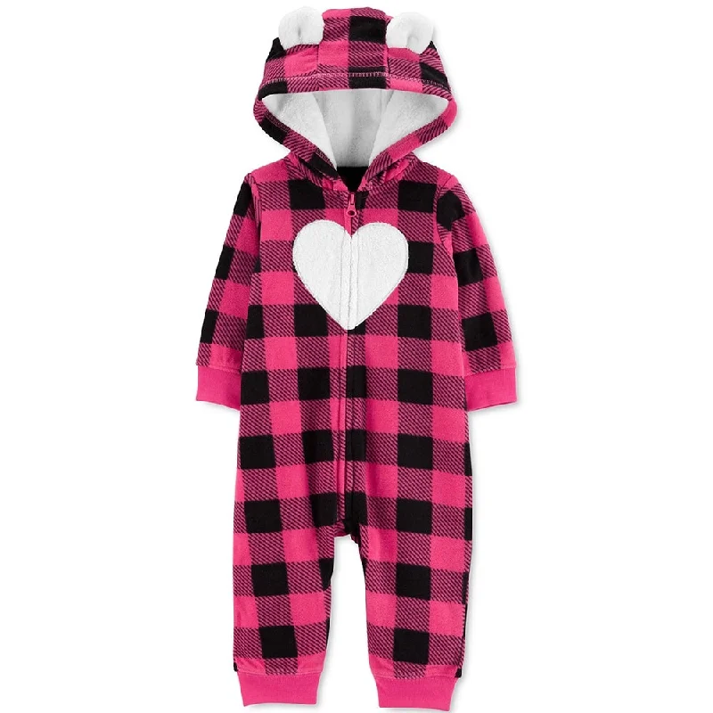 Street Charm Carter's Baby Girl's Buffalo Check Hooded Full Zip Jumpsuit Pink-Black Size NEWBORN