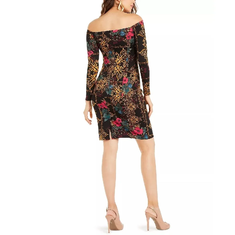 Elegant Wear Thalia Sodi Women's Printed Off-The-Shoulder Bodycon Dress Black Size X-Large