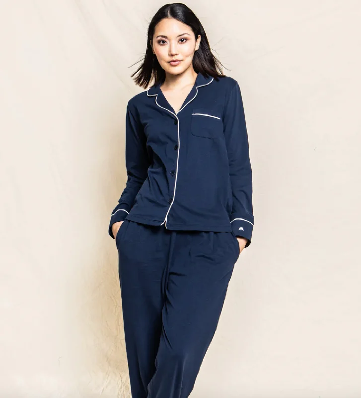Simple And Comfortable Petite Plume Women’s Luxe Pima Cotton Navy Pajama Set
