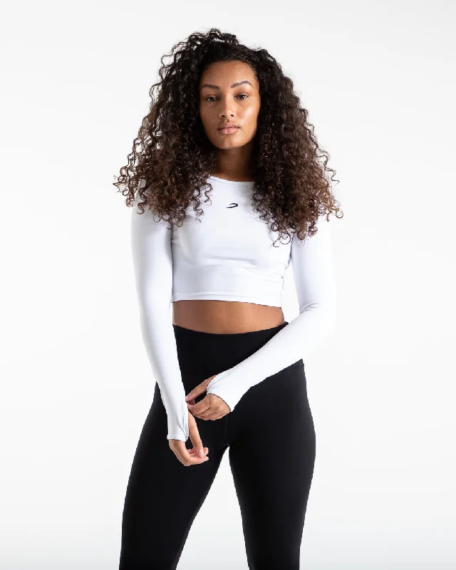 Sports Functional Style Training Long Sleeve Crop Top - White