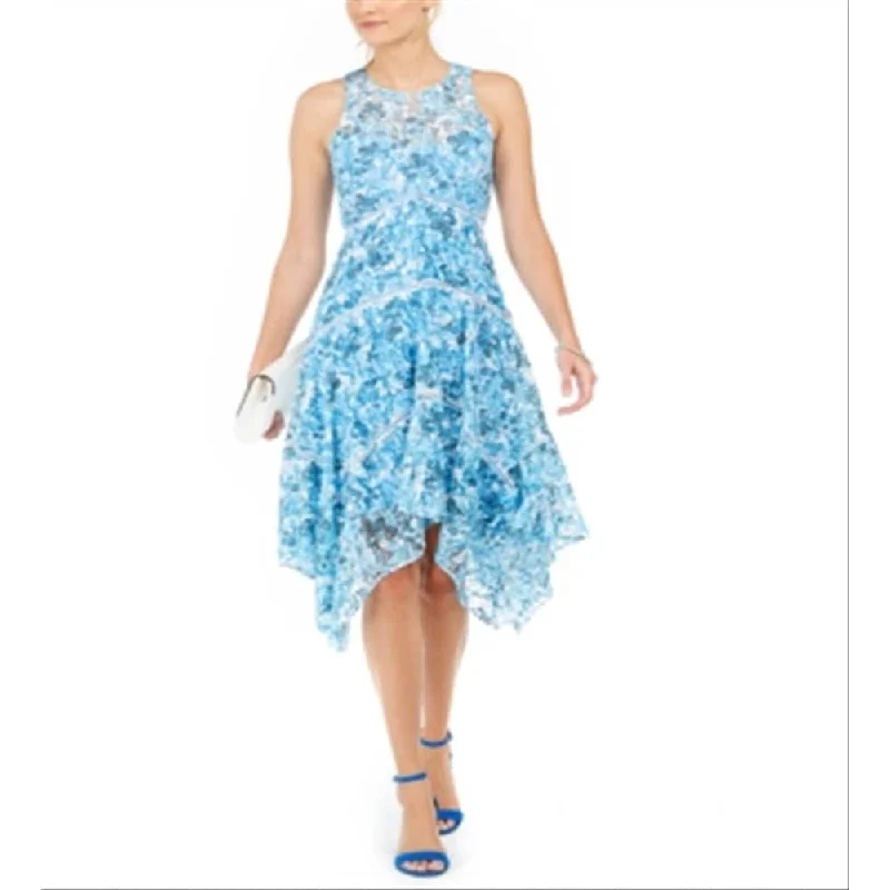 Simple Comfort Taylor Women's Floral Lace Midi Dress Blue -Size 8